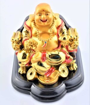 Bouddha doré assis sur socle bois