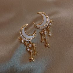 Fashion Star And Moon Design Rhinestone Decor Stud Earrings