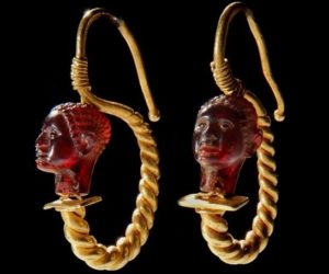 Greco-Roman Gold Earrings with Garnet African Heads, 2nd Century BC-1st Century AD.jpeg