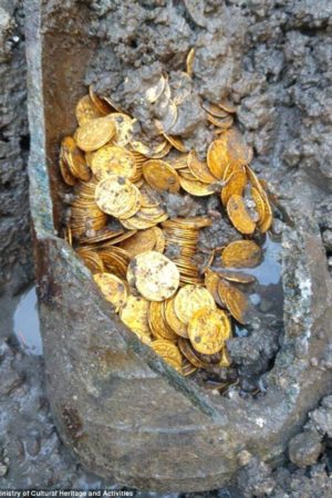 Huge cache of pristine 5th-century gold coins is found under theatre
