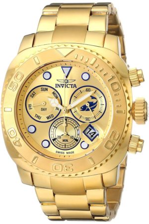 Invicta 14650 Men's Pro Diver Chronograph Gold Dial 18K Gold Plated Stainless Steel