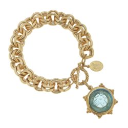 Venetian Glass Cross Bracelet - Aqua